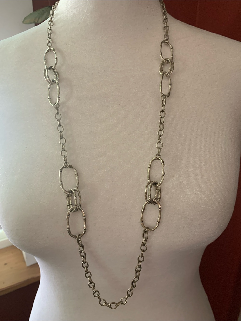 Etienne Aigner Long Silver-Tone Textured Link Necklace